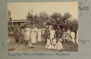 Sister Berta Schulz with boarding school girls in Machame, Machame, Tanzania, ca.1909-1914