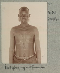 Kamba lad with ornamental scars, Kenya, ca.1900-1909