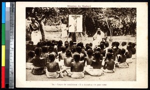 Missionaries teaching students about Christ's sacrifice, Madura, India, ca.1920-1940