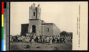 People gathering before a church at Ouagadougou, Sudan, ca.1920-1940