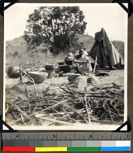 Fulani camp with calabashes, near Shendam, Nigeria, 1923