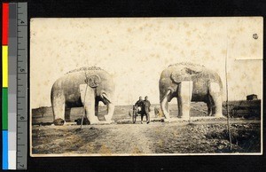 Stone elephants, Ming Tombs, Nanjing, Jiangsu, China, ca. 1900-1932