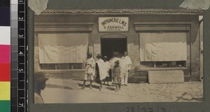 Group outside LMS press office in Antananarivo. ca. 1890