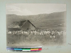 Congregation gathered outside the church, Ivary, Ambato, Madagascar, 1906