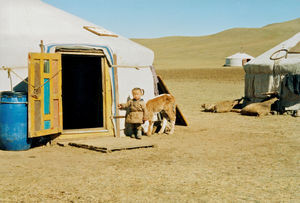 Country life in Mongolia. Ger and child