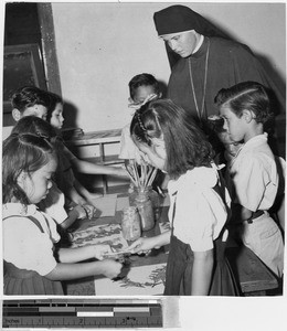 Art class at St. Anthony's School, Kalihi, Honolulu, Hawaii, 1948