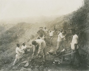Pupils of the Bible school building the future road which will lead to the new Bible school in Sainte-Amélie, Tahiti