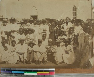 Congregation gathered outside church, St. Augustin, Madagascar, ca.1890