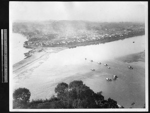 View of Chang river from hill, Leshan, Sichuan, China, ca.1915-1925