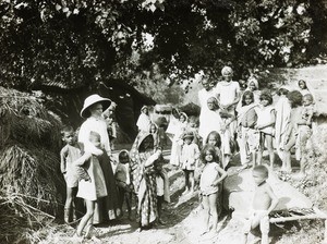 Miss Graham with village Sunday School, India, ca. 1906