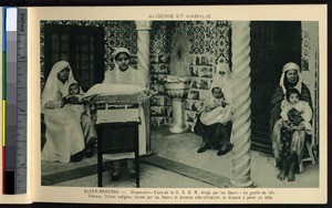 Nurse's aide prepares to weigh babies, Algiers, Algeria, ca.1900-1930