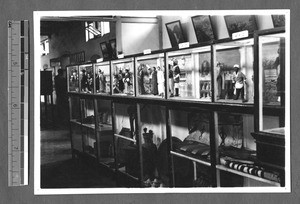 World cultures display at Whitewright Institute, Jinan, Shandong, China, 1947