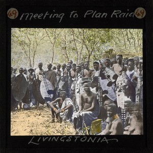 "Meeting to Plan Raid, Livingstonia" Malawi, ca.1895