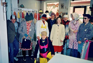 A Confirmant class dressed up at the "Use once again" second hand store, Ringsted