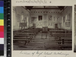 Classroom interior, Boy's High School, Ambohimanga, Antananarivo, Madagascar, ca. 1890