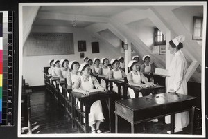 Nurses in lecture room, Wuhan, China, ca. 1937