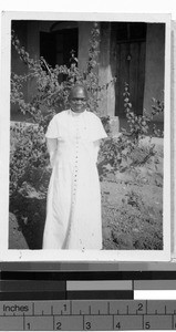 Bishop Kiwanuka standing outside, Masaka, Uganda, Africa, July 1948