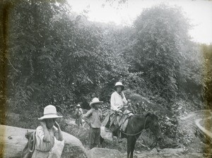 Miss A.G Soper on horseback, Peru, ca. 1947