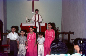 Church Service in the South Arabian Church in Aden. Rev. Verner Tranholm-Mikkelsen in front of