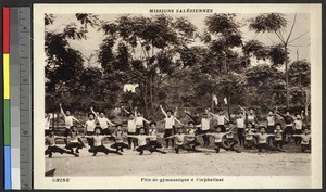 Gymnastics performance at the mission, China, ca.1920-1940