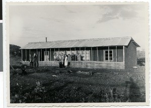 Group portrait in front of the polyclinic of the mission station, Bedele, Ethiopia, ca.1931-1934