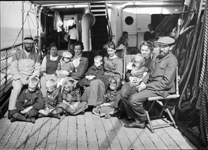 Missionary families on deck of a ship, ca.1900-1920