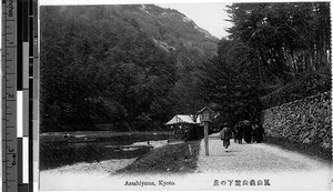 Walking path by water, Kyoto, Japan, ca. 1920-1940