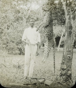 Hunter & leopard, Congo, ca. 1900-1915