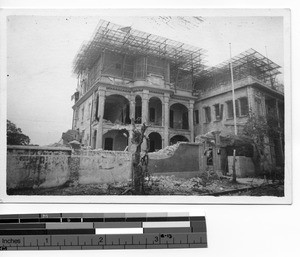 Damage to a building in Shantou, China, 1938