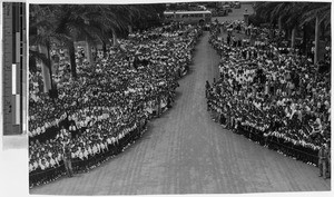 Catholic schoolchildren gathered to greet Bishop Sweeney, Honolulu, Hawaii, 1941