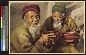 Men enjoying a meal, China, ca.1920-1940