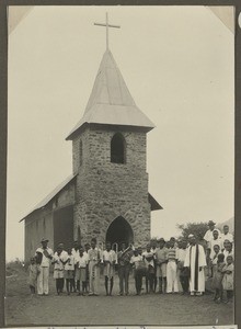 Pastor Martin with brass band in Mbaga, Mbaga, Tanzania, ca.1929-1940