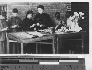 Girls making artificial flowers at Wuzhou, China, 1931