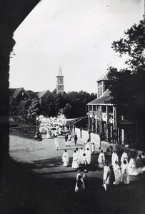 People coming out of the church in Ambositra, Madagascar