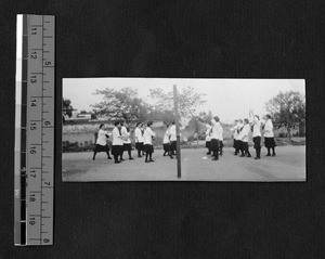 Women playing volleyball, Nanjing, Jiangsu, China, ca.1918