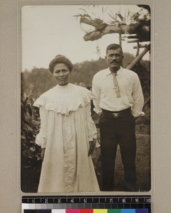 Portrait of South Sea teacher and wife, Boku, Papua New Guinea, ca. 1908-1910