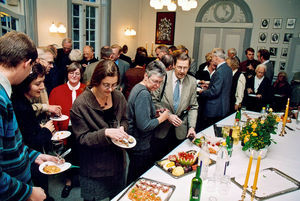 Jørgen Nørgaard Pedersen's farewell reception, September 2002 . Centrally we see Esther and Mog