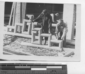 Carpenters working in China, 1931