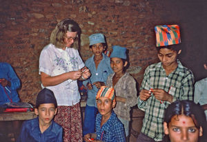 United Mission to Nepal. DSM/UMN Missionary Tove Madsen teaching at the Namjung school, Gorhka