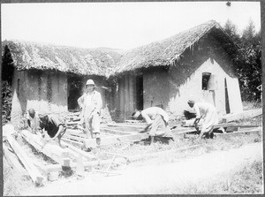 Men working in a joinery with Mr. Leuschner, Tanzania, 1914