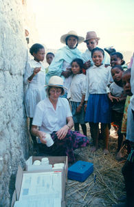 Marianne Malling selling medicine in a small Madagascan village in 1998. The picture was taken