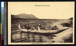 People in a canoe, Madagascar, ca.1900-1930