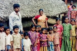 Kalrayan Hills, South India. A group of pupils and their teachers in front of the village schoo