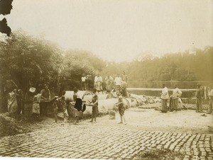 Making of bricks, in Lambarene, Gabon