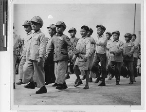 Young boys marching at Wuzhou, China, 1950