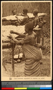 Women spreading cassava on platforms, Congo, ca.1920-1940