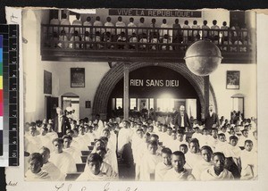 Assembly of students and teachers of LMS High School, Antananarivo, Madagascar, ca. 1900