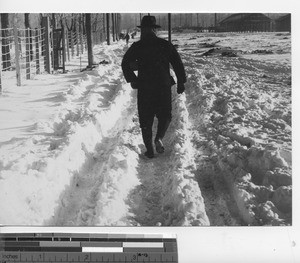 A snowy scene near the mission compound at Fushun, China