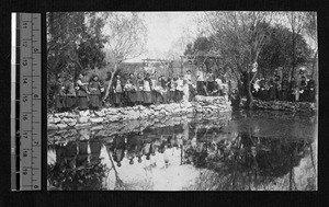 Ginling College students gathered for lantern festival, Nanjing, Jiangsu, China, ca.1920