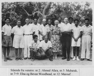 Arabic congregation in Aden, 1958. Standing from left no. 2, Dr. Ahmad Affara, no. 5: Mubarak I